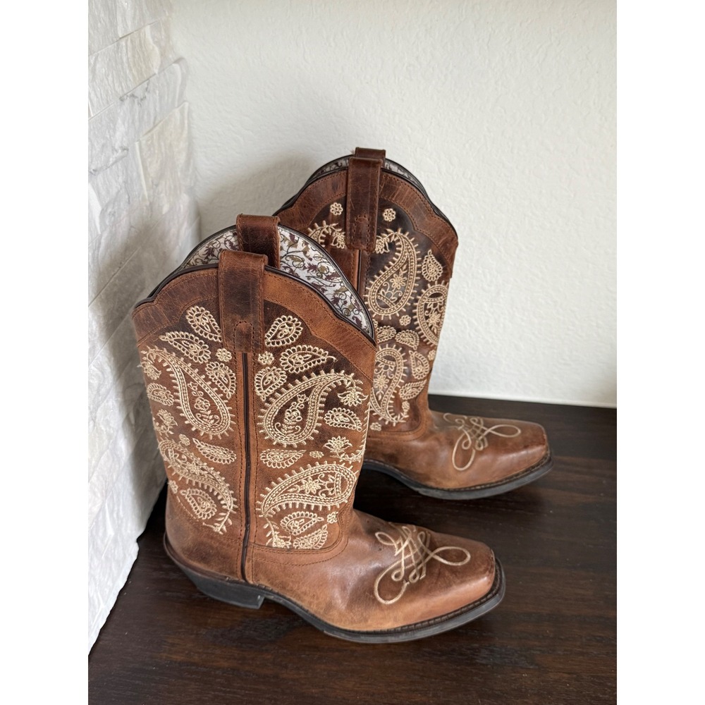 Laredo Brown Leather Paisley Embroidered Western Boots Women 7 M
